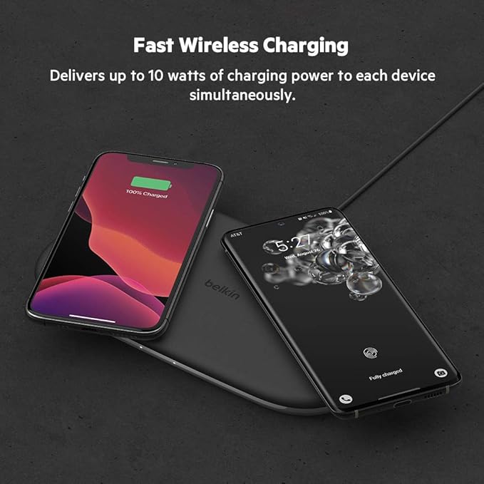 Belkin TrueFreedom Pro Wireless Charging Pad - 10W Qi-Certified Charger Pad for iPhone Samsung Apple Airpods &amp More - Charge Qi-enabled Devices From Anywhere On The Surface - Black