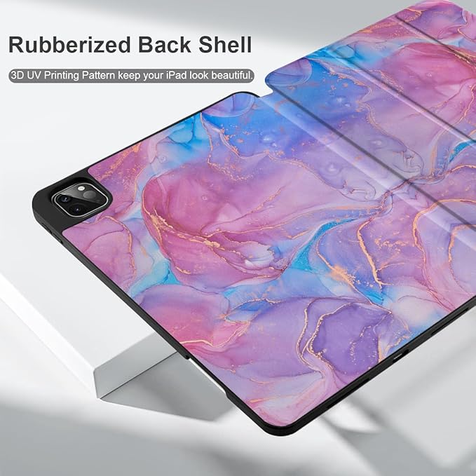 MEEgoodo Case for iPad Pro 12.9 Case M2 6th/5th/4th/3rd Generation 2022 2021 2020 2018 Protective Tablet Cover with Soft Back Shell for Kids Pink Marble Texture