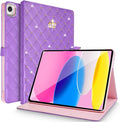 for iPad 10.2 Case 9th/8th/7th Generation (2021/2020/2019)Crown Bling Diamond Cute Elegant PU Leather Smart Auto Sleep/Wake Stand Shockproof Protective Case for Apple iPad 10.2 inch (Purple)