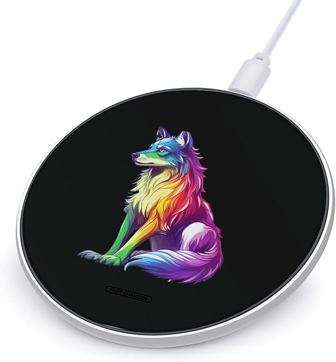 Colorful LGBT Wolf Wireless Charger Anti-Slip Wireless Charging Pad Slim Charger Mat for Men Women
