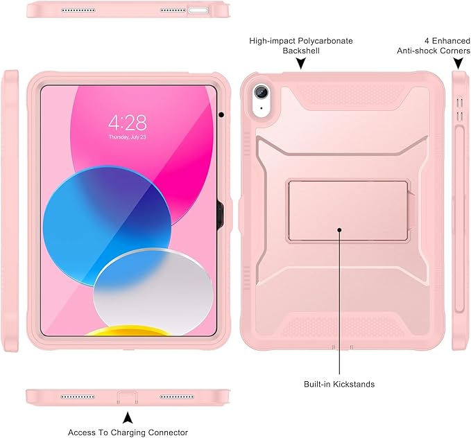 Soke Case for iPad (A16) 11th Generation 11-inch 2025 iPad 10th Generation 10.9-inch 2022 with Built-in Screen Protector and Kickstand Rugged Full Body Protective Cover - Pink Sand