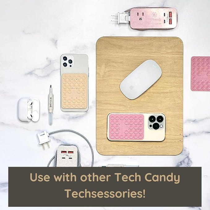 Tech Candy Power Pad Qi Charger Mouse Pad - Charges Wireless Phone Natural Wood Look Slim Built-in LED Light Slim Great for Travel USB Cable Included Vegan Leather Simple to Use