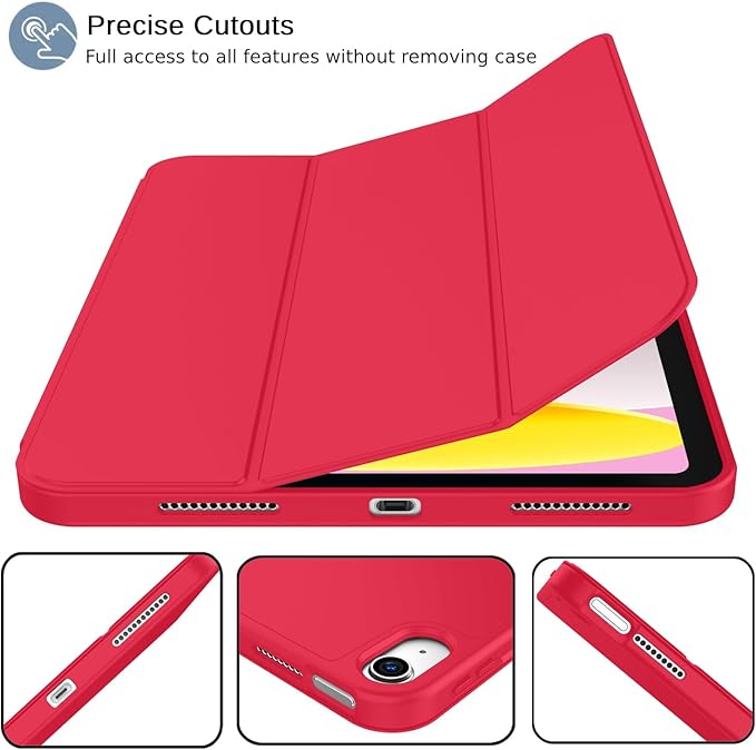 iMieet (A16) Case 11th Gen / 10th Generation Case [11-Inch 2025/10.9 Inch 2022] with Pencil Holder Trifold Stand Smart Cover with Soft TPU BackAuto Wake/Sleep(Red)