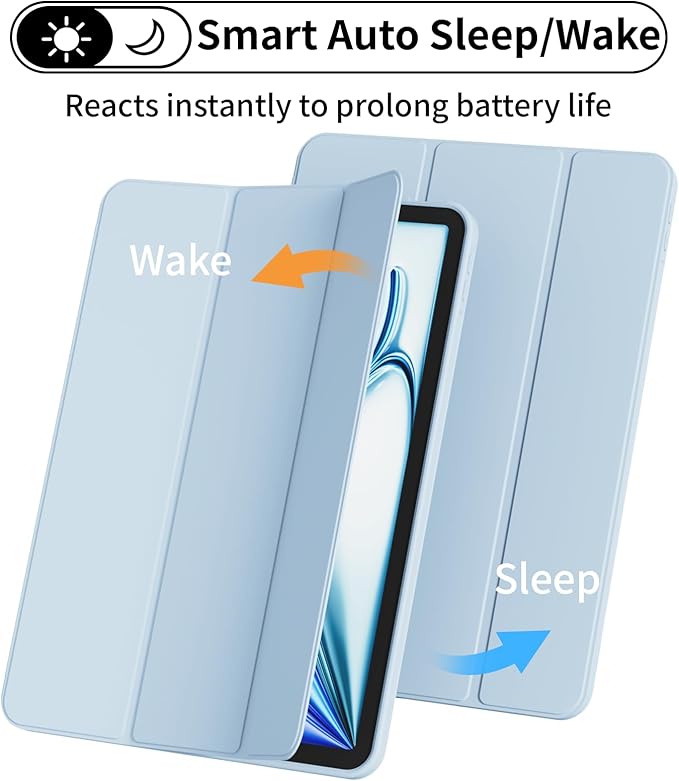 Case for iPad Air 11 Inch (M4/M3/M2 2026/2025/2024) for iPad Air 5th/4th Gen 10.9 Inch Without Pencil Holder Slim Folio Trifold Stand Cover with Soft TPU Back Auto Wake/Sleep Sky Blue