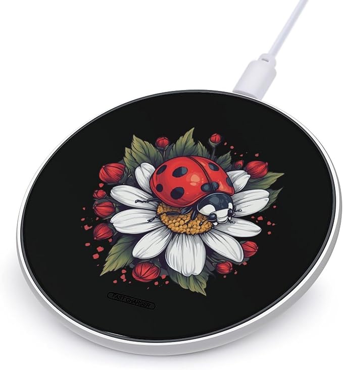Daisy Flower Ladybug Insect Wireless Charger Anti-Slip Wireless Charging Pad Slim Charger Mat for Men Women