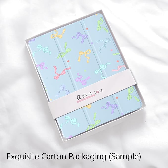 Cute Kawaii Colorful Bow for iPad Pro 13 Inch Case (M5/M4) 2025/2024 with Pencil Holder Auto Sleep/Wake Blue Leather Soft TPU Back Cover