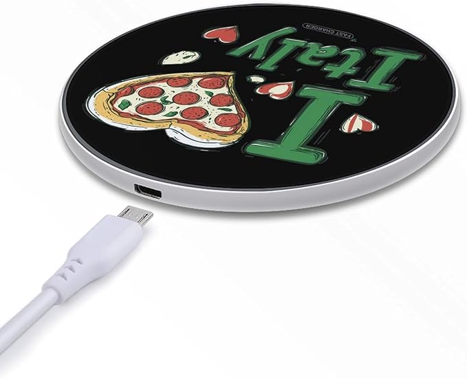 Italian Pizza I Love Italy Phone Charger Magnetic Charging Pad Anti-Slip with USB Cable