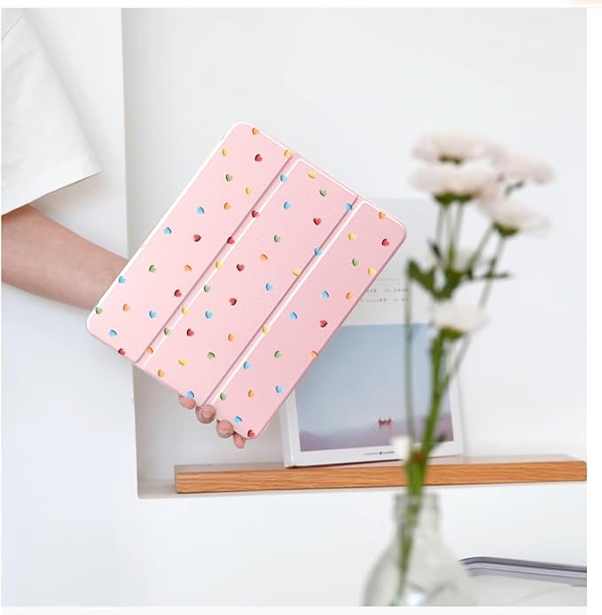 Cute Kawaii Love Heart for iPad 7th/8th/9th Generation Case 10.2 Inch 2019/2020/2021 with Pencil Holder Auto Sleep/Wake Pink Leather Acrylic Back Cover