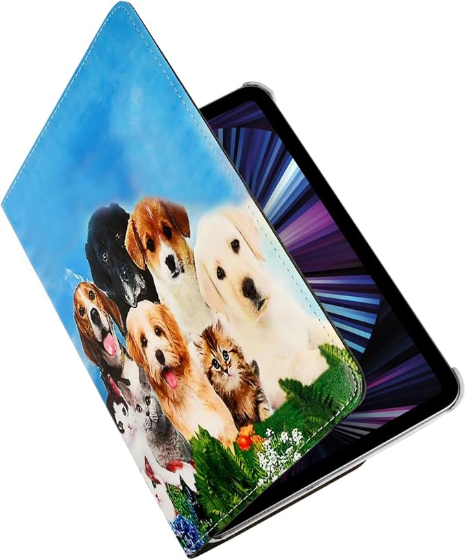 Case for ipad pro 12.9 inch 2nd &amp 1st Generation Old Model 2017/2015 MP6G2LL/A MQDA2LL/A MPLL2LL/A ML0F2LL/A ML3K2LL/A ML0N2LL/A ML0R2LL/A with Rotating Stand Auto Sleep/Wake ((Dog and Cat))