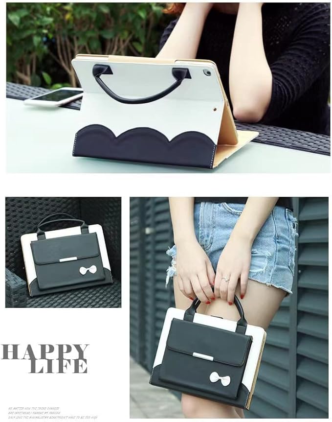 Cute Case for iPad 6th/5th Generation 9.7 inch 2018/2017iPad Air 2 Case 2014 Slim Handbag Leather Protective Cover with Stand Hand Strap Pocket for Girls Woman Kids for iPad Pro 9.7Black