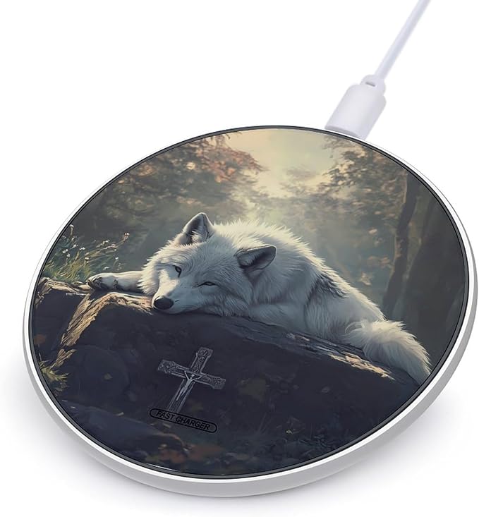 Christian Wolf Crosss Wireless Charger Anti-Slip Wireless Charging Pad Slim Charger Mat for Men Women