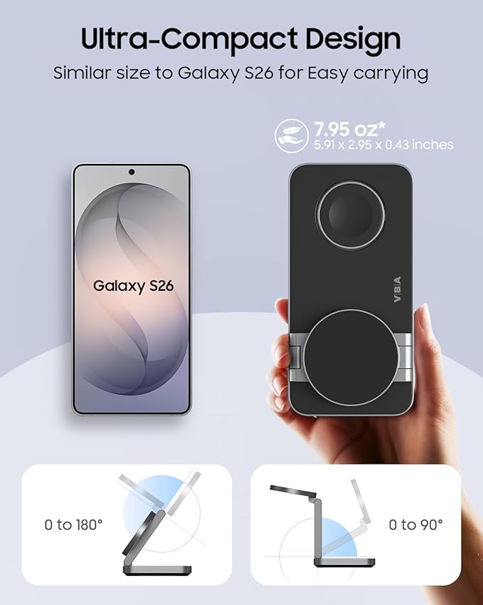 3 in 1 Foldable Magnetic Wireless Charging Station for Samsung Wireless Charger Stand for Galaxy S26 Ultra S25/S24 /Note 20/Flip 7/Fold 7 for Galaxy Watch Ultra/8/7/6Galaxy Buds 3/3 Pro