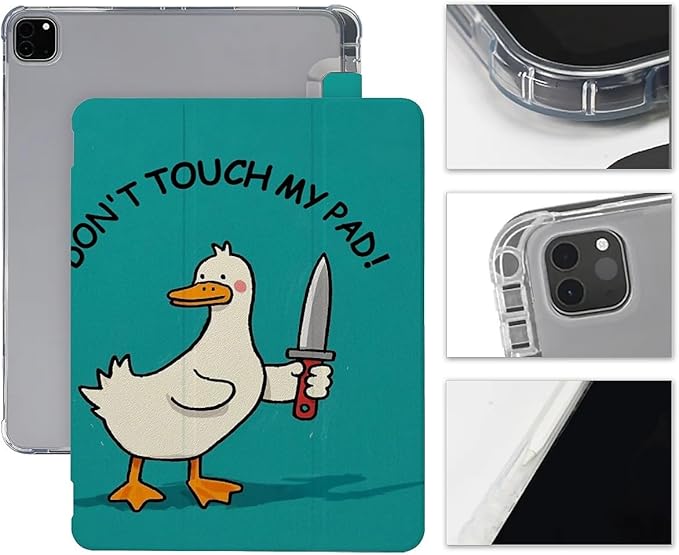 Funny Duck Case Compatible with iPad 9th 8th 7th Generation 10.9 Inch 2021/2019/2018Funny Cover with Trifold Stand + Pencil Holder for Boys GirlsiPad Pro 11inch 2024