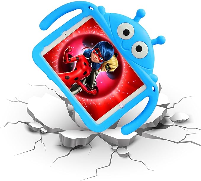 Ladybug Case for New iPad 10.2 2021/2020/2019 - iPad 9th/8th/7th Generation Case for Kids Cute Cartoon Shockproof Handle Stand Cover - Blue
