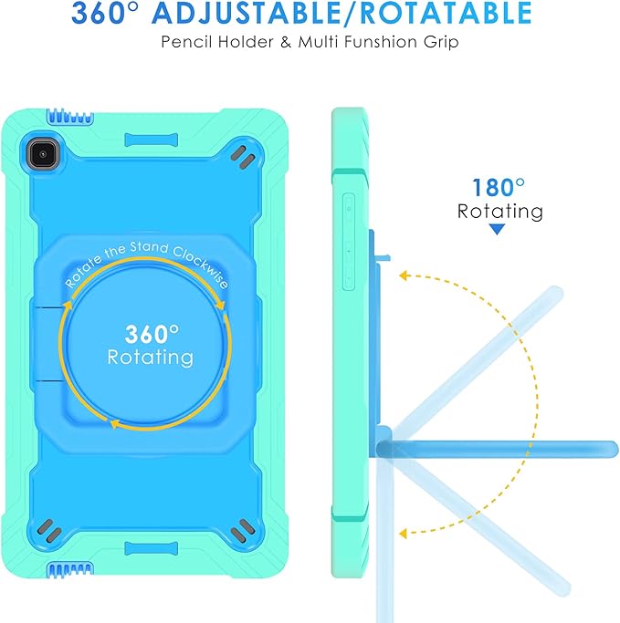 DETUOSI Case for Samsung Tab A7 Lite 8.7 inch 2021 Release SM-T220/T225/T227u Shockproof Protective Cover for Galaxy Tab A7 Lite 8.7 inch (360°Rotatable Stand &amp Shoulder Strap) Mint Green &amp