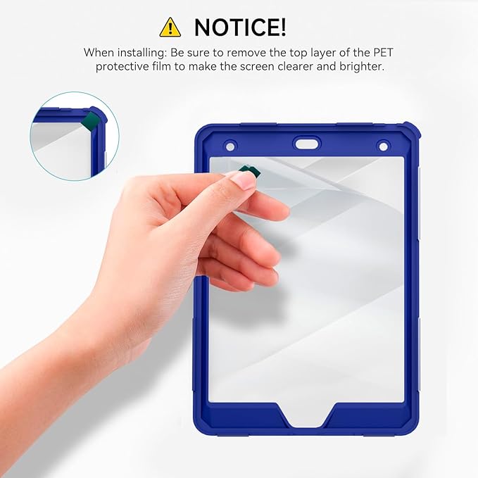 Case for iPad mini 5/4 with Screen Protector Pencil Holder [360 Rotating Hand Strap] &amp Stand Drop-Proof Case for iPad mini 5th/4th Generation 7.9 inch(Black+Blue)