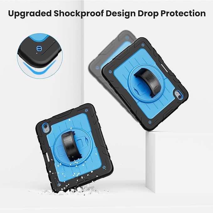Case for iPad 10th Generation 10.9inch 2022with Built-in Screen Protector and KickstandHand StrapShoulder Strap for New Apple iPad 10.9 Inch(Black/Blue)