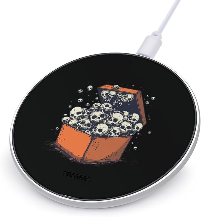 Goth Cute Skull Box Wireless Charger Anti-Slip Wireless Charging Pad Slim Charger Mat for Men Women