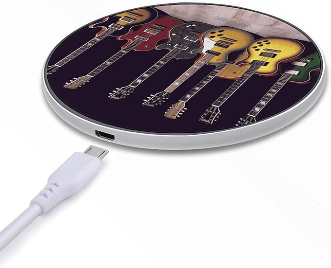 Guitar Collection Wireless Charger Fast Wireless Charging Pad with USB Cable 10W Anti-Slip Magnetic Wireless Charger Portable Slim Charger Puck Travel Charging Station