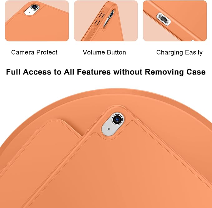 Case for iPad (A16) 11 Inch 2025/iPad 10th Generation 10.9 Inch 2022 Slim Trifold Stand Protective Cover with Pencil Holder and Soft TPU BackSupport Auto Sleep/Wake (New Orange)