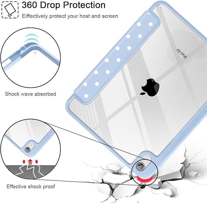 Tuiklol Case for iPad Air 11 Inch M4 2026 / Air 11 Inch M3 2025 / Air 11 Inch M2 2024 / iPad Air 10.9 Inch 2022 2020 Buit in Pencil Holder with Shockproof Cover Clear Transparent Back Spot-Blue