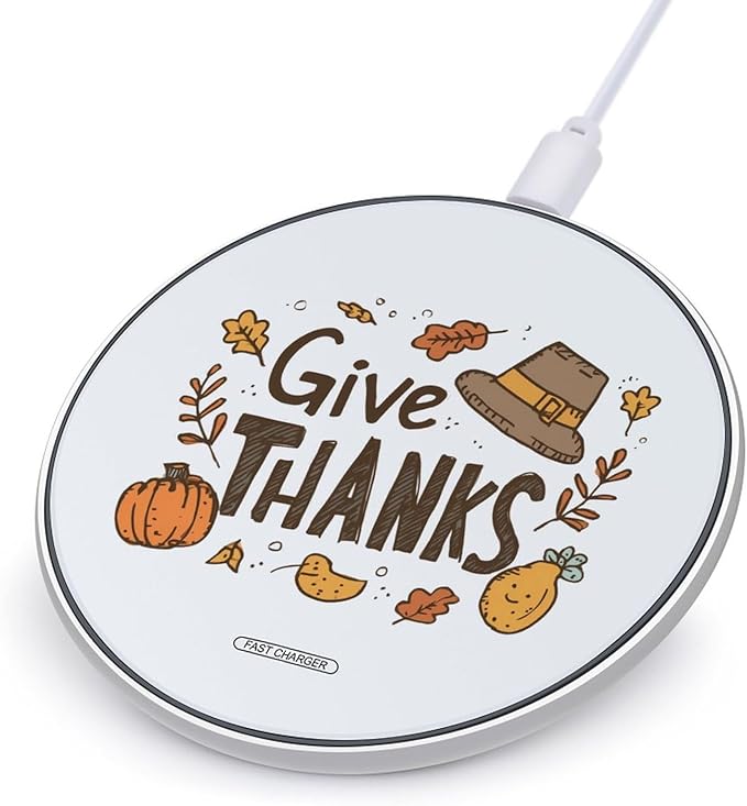 Thanksgiving Day Give Thanks Fast Portable Charger 10W Funny Graphic Phone Charging Pad with USB Cable