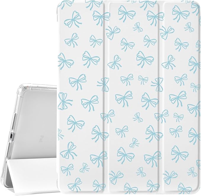 Idocolors Cute Bowknot Pad Case for 13 Inch iPad Air(2024) Clear TPU Smart Stand Back Cover with Pencil Holder Auto Wake/Sleep Foldable Shockproof Protective Case