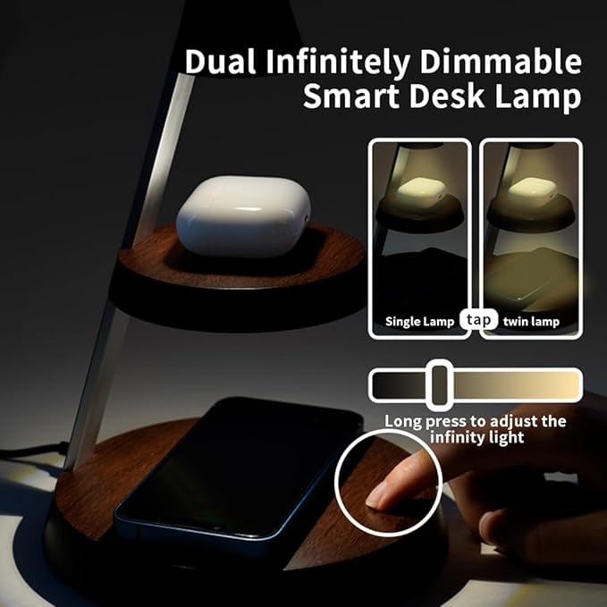 Magnetic Wireless Charger 3 in 1 Tower Standing Upright Double Layer Night Light High-Power Convenient Compatible with Cellphones/Wireless Earbuds/Apple Watch (Wood Grain Style)