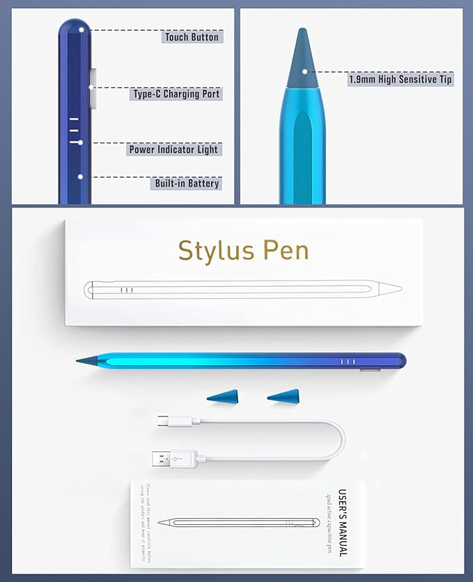 TiMOVO Stylus Pen for iPad Pencil 2nd Generation with Palm Rejection for 2018-2025 11th/10th/9th/8th/7th Gen Pro 13/11(M4)/12.9 iPad Air 11/13 (M3/M2) Mini 7/6th Blue