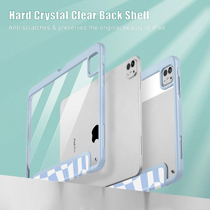 Mektron Case for M5/ M4 iPad Pro 11 inch 2025/2024 with Pencil Holder Compatible Models: A3357/A3358/A3359/A2836/A2837/A3006 Shockproof Cover Clear Shell Wave Striped-Blue