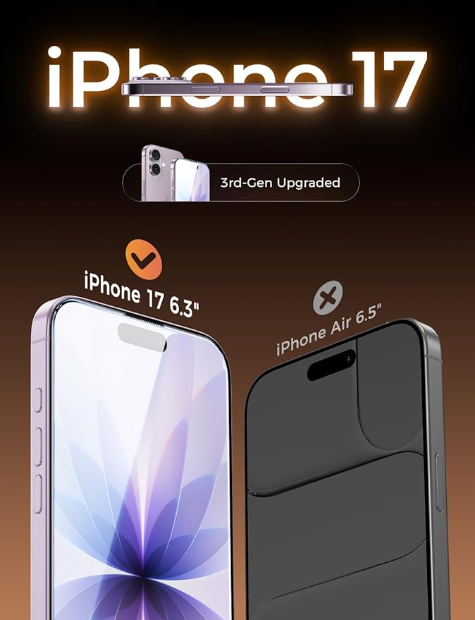 MAGIC JOHN 3rd Gen Upgraded for iPhone 17 Screen Protector 6.3 InchHD ClearShatterproof Tempered FilmAuto Dust-EliminationBubble FreeEasy Installation2 Pack