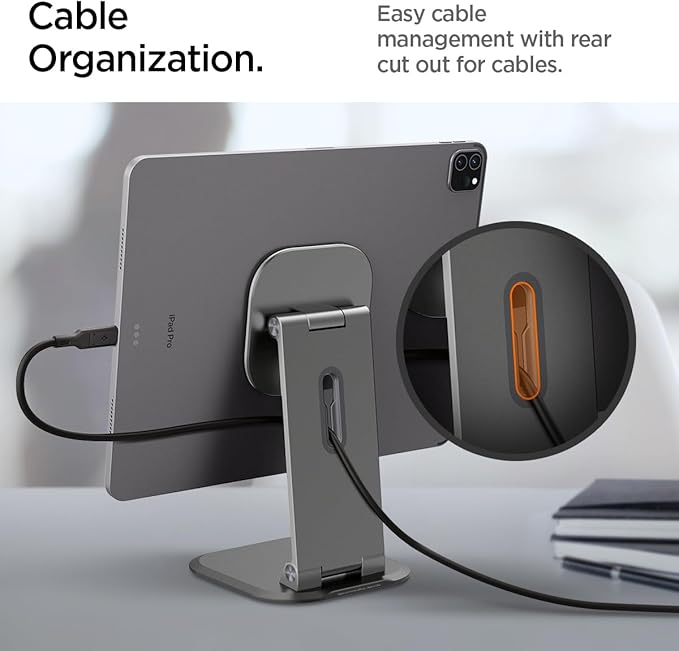 Spigen OneTap Easel Tablet Stand Designed for All iPad/Pro/Air/Mini Models Compatible with 8.3 / 10.9 / Pro 11 / 12.9 / 13 Premium Adjustable Multi-Angle Magnetic Stand - Space Gray