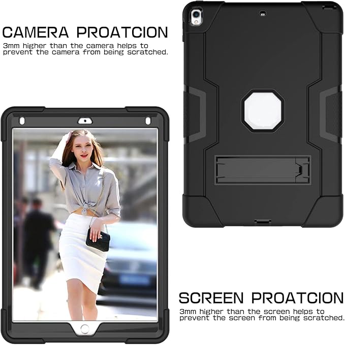Jaorty 3 in 1 Hybrid Case for iPad Air 3 10.5 &amp iPad Pro 10.5 - Heavy Duty Rugged Stand Shockproof Anti-Slip &amp Scratch Black/Black