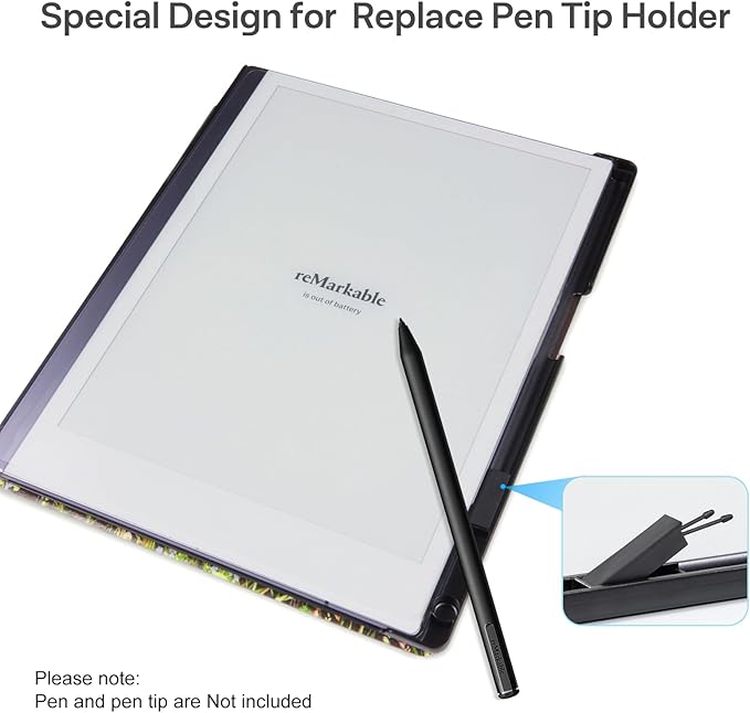 CoBak Case for Remarkable 2 Paper Tablet - Lightweight and Hard Back Shell Protective Book Folio Cover with Built-in Pen Holder - for 10.3 2020 ReleasedDark Botanica