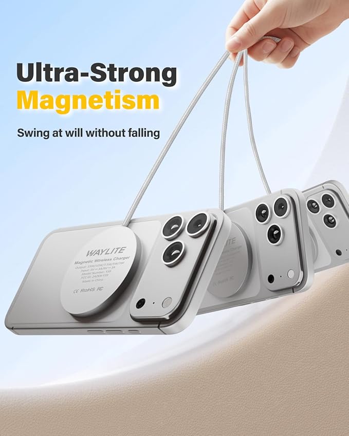 6FT Magnetic Wireless Charger Charging Pad - 15W Qi Fast Phone Charger Puck for Apple iPhone 17 16 15 14 13 12 Series &amp AirPods 4 3 2 Pro Phone Charging Pad with Plug for Desk &amp Travel 2Pack