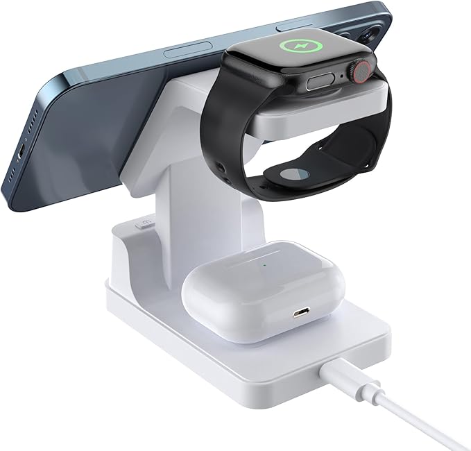 Magnetic Three-in-one 15W Wireless Charger with Clock