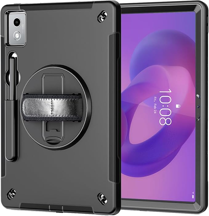 ZenRich Rugged Case for Lenovo Idea Tab Pro 12.7inchHeavy Duty Shockproof Protective Case w/ [360 Rotating Kickstand] [Hand Strap][Shoulder Belt] for Lenovo Idea Tab Pro 2025 Release Black