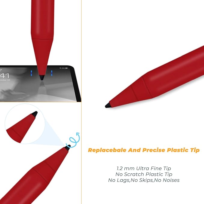 iPad 10th/9th/8th Generation 10.2 Stylus Pencil with Palm RejectionType C Charge 1.5mm POM Tip Active Drawing Writing Pen Compatible with Apple Pencil for iPad Pen 10.2-Inch 10th/9th/8th Red