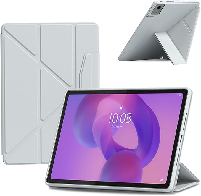 Case for Lenovo Idea Tab Plus 12.1 Inch – Multi-Angle Stand PU Leather Soft Cover with Hidden Pencil HolderSlim Lightweight Back Protective Folio Case ShockproofAnti-Scratch[Grey]
