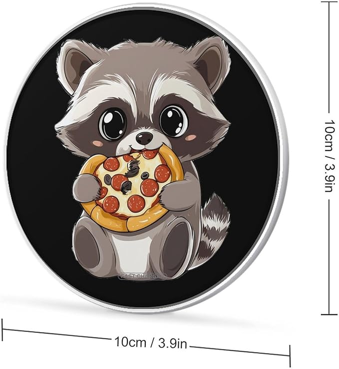 Raccoon Eating Pizza Phone Charger Magnetic Charging Pad Anti-Slip with USB Cable