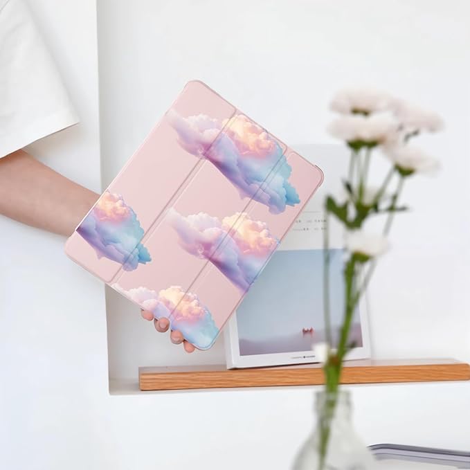 Cute Cloud Sunset for iPad Pro 11 Inch Case 4th/3rd/2nd Generation 2022/2021/2020 with Pencil Holder Auto Sleep/Wake Pink Leather Soft TPU Back Cover