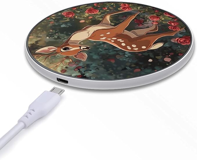 Cute Floral Deer Wireless Charger Anti-Slip Wireless Charging Pad Slim Charger Mat for Men Women
