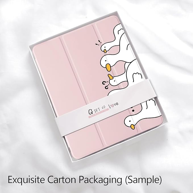 Cute Kawaii Duck for iPad Air 3 Case with Pencil Holder Auto Sleep/Wake Pink Leather Soft TPU Back Cover for iPad Pro 10.5 Inch 2017