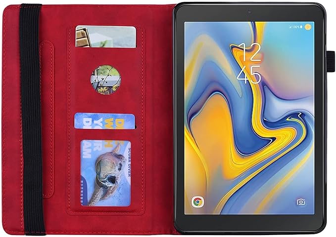 YEMENGHUA Heavy Duty Protection Compatible with Samsung Galaxy Tab A 8.0 T387 SM-T387V T387T T387A Slim Lightweight Embossed PU Leather Flip Holder Tablet PC Case Card Slot Tablet Case(Vermelho)
