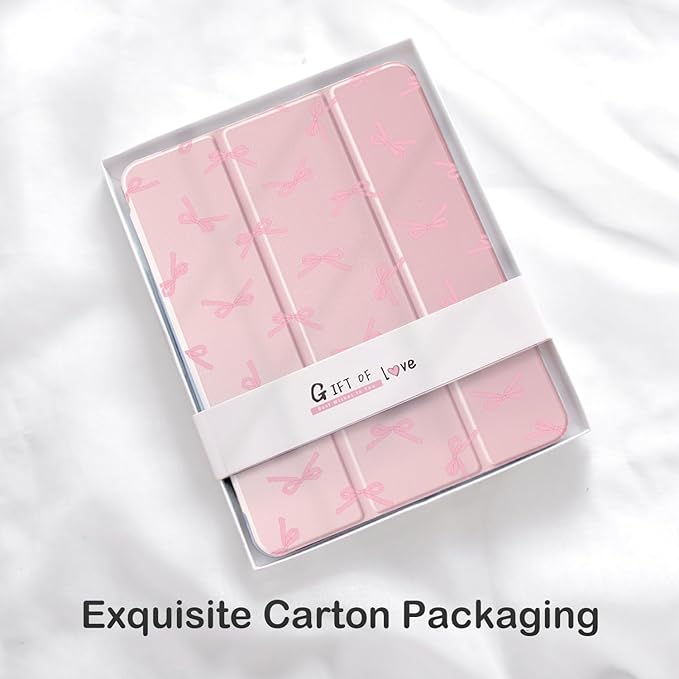 Cute Kawaii Pink Bow for iPad Pro 13 Inch Case (M5/M4) 2025/2024 with Pencil Holder Auto Sleep/Wake Pink Leather Clear Acrylic Back Cover