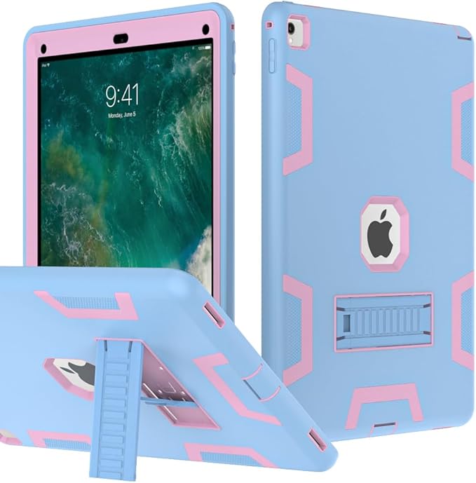 Case for iPad Pro 12.9 Case 2017/2015 (Old Model1st &amp 2nd Gen) Puxicu Heavy Duty Rugged Protective Cover for iPad Pro 12.9 (Model: A1584 A1652 A1670 A1671) Blue &amp Pink