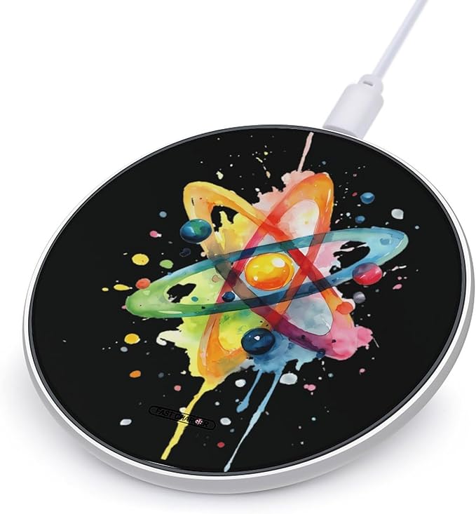 Watercolor Atom Science Fast Portable Charger 10W Funny Graphic Phone Charging Pad with USB Cable