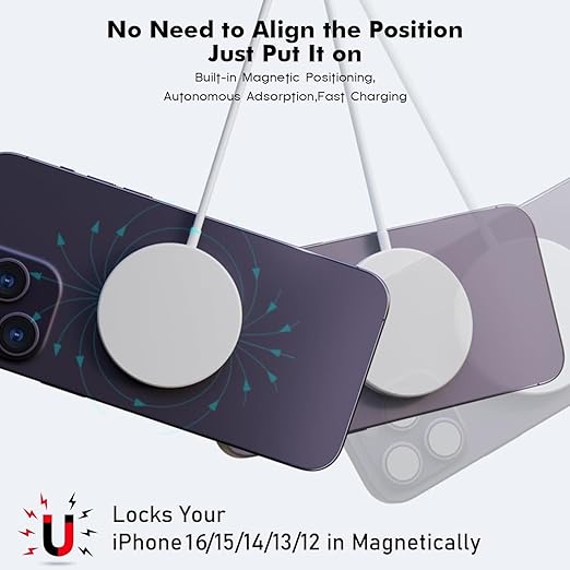 10FT Magnetic Wireless Charger2Pack Fast Apple Mag-Safe Charger Magnet Charging Pad Mag Safe Charging for iPhone 17Pro Max/16 Pro Max/16Pro/16/iPhone 15Pro Max/15 Plus/14/13/12/AirPods 3/2/Pro/Pro 2