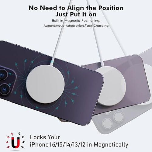 10FT Magnetic Wireless Charger2Pack Fast Apple Mag-Safe Charger Magnet Charging Pad Mag Safe Charging for iPhone 17Pro Max/16 Pro Max/16Pro/16/iPhone 15Pro Max/15 Plus/14/13/12/AirPods 3/2/Pro/Pro 2