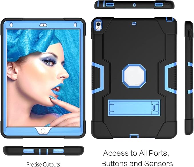Jaorty Case for iPad Air 3 10.5 2019for iPad Pro 10.5 inch 2017 Case3 in 1 Hybrid [Soft&ampHard] Heavy Duty Rugged Stand Shockproof Anti-Slip Anti-Scratch Full-Body Protective CaseBlack/Blue